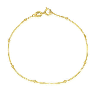 1pc 925 Sterling Silver 1.85mm Bead Station Curb Chain Bracelet, Real 18K Yellow Gold Plated, Length Selections: 6.5 inch/7 inch/7.5 inch/8 inch