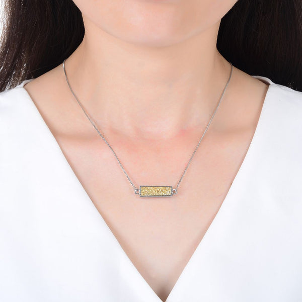 1pc Natural Druzy Crystal Pendant Necklace, Gold Bar Gemstone Pendant, 18 inch Stainless Steel Surgical Chain, GGP23-1
