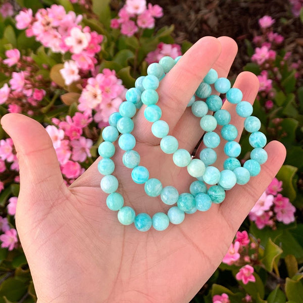 1 Strand Stretch Natural Russian Amazonite Beaded Gemstone Bracelet, 8mm Bead, Length Selections: 7 inch/7.5 inch/8 inch/8.5 inch