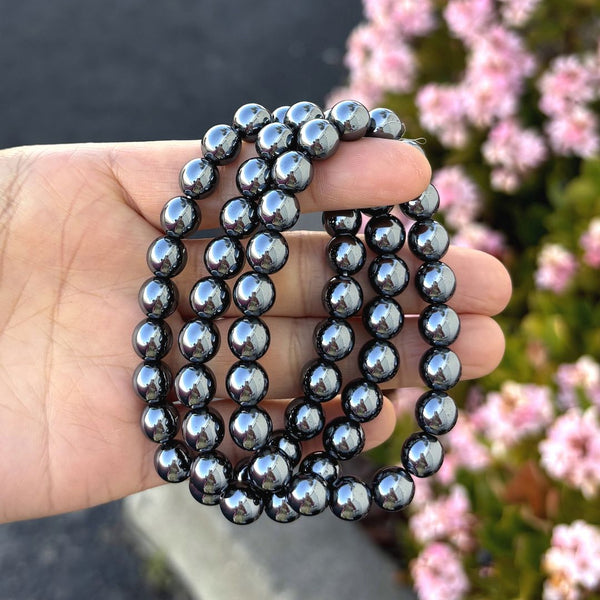 1 Strand Stretch Natural Black Hematite Beaded Gemstone Bracelet, 8mm Bead, Length Selections: 7 inch/7.5 inch/8 inch/8.5 inch