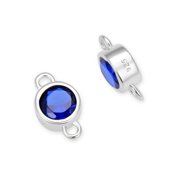 2pcs 925 Sterling Silver 6mm September Birthstone Links, Tarnish Resistant, Sapphire Blue Cubic Zirconia Gemstone Connector, SXP10-9