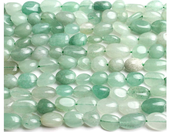 Natural Green Aventurine Gemstone Oval Tumbled Pebble Beads, Irregular, 6mm to 8mm, Hole ID 1mm, 15 Inch/1 Strand, GZ11-49