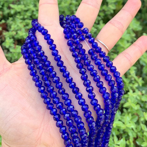 500pcs Creative Club Faceted Rondelle Crystal Glass Beads, Cobalt Blue, 6x4mm, Hole ID 1mm, CCR625