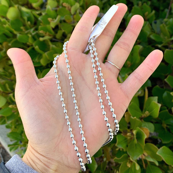 1pc 925 Sterling Silver Ball Link Chain Necklace, Tarnish Resistant Rhodium Plated, 4mm, Large Thick, Length Selections: 18 inch/20 inch