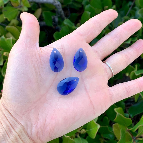 20pcs Creative Club Faceted Crystal Glass Pear Chandelier Pendant Drops, September Sapphire  Blue Birthstone, 22x13mm Large, Hole ID 1mm, CCE-13