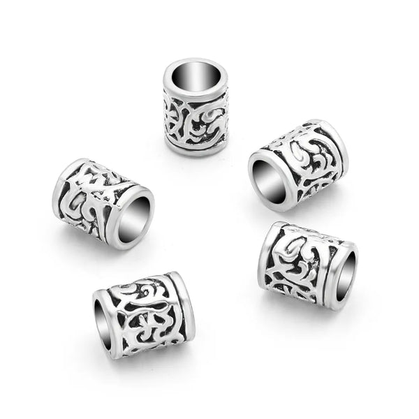 50pcs Large Hole Tube Beads, Antique Silver, 10.7mm, Hole ID 6.3mm, MC-T2