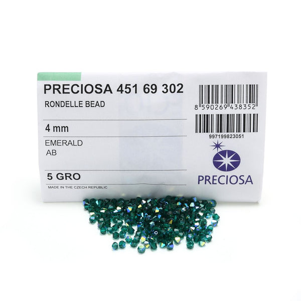 100pcs Preciosa Faceted Bicone Crystal Beads, Emerald AB, Size Selections: 3mm/4mm/6mm