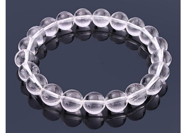 1 Strand Stretch Natural Grade A Clear Crystal White Quartz Beaded Gemstone Bracelet, 8mm Bead, Length Selections: 7 inch/7.5 inch/8 inch/8.5 inch