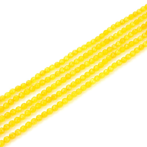 Natural Yellow Lemon Jade Gemstone Faceted Round Beads, 4mm/Small, Hole ID 0.9mm, 2 Strands/28 Inch Total, GH-B20