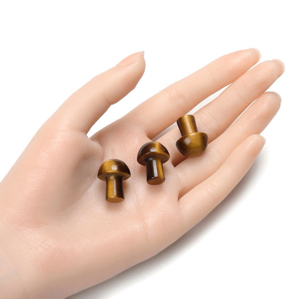 4pcs Natural Yellow Tiger Eye Hand Carved Mushroom Gemstone, 20mm Loose Cut Stones, G3P-B1
