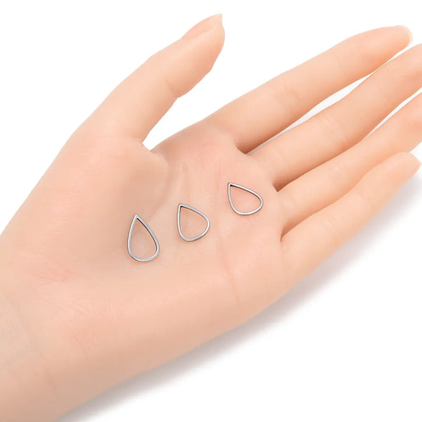 20pcs 304 Surgical Stainless Steel Teardrop Hoop Link Findings – Open Back Bezel Connectors (16mm/22mm/25mm)