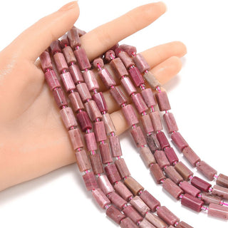 Natural Pink Rhodonite Gemstone Faceted Tube Beads, 13x7mm, Hole ID 1mm, 15 Inch/1 Strand, GZ8-8