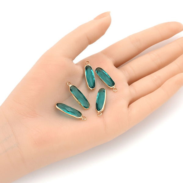 10pcs Grade A December Blue Zircon Rectangle Bar Birthstone Charm Drops, 18K Yellow Gold Plated Brass, 21x7mm, CCP8-G12