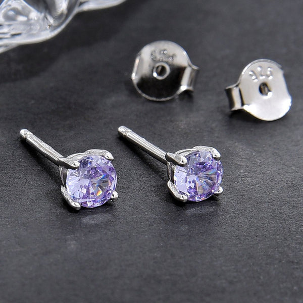 1 Pair 925 Sterling Silver June Birthstone Round Cut Stud Earrings, 4mm/0.25 Carat Small Tiny Cubic Zirconia CZ Alexandrite Stone, SSE78-6