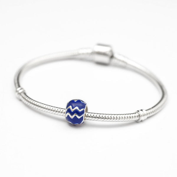 1pc 925 Sterling Silver Aquarius Zodiac Sign Bead Charm Blue Enamel, Compatible with Pandora All Other Charm Bracelets, EC71