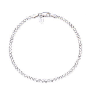 1pc 925 Sterling Silver 2.4mm Diamond-Cut Bismark Chain Bracelet, Tarnish Resistant White Gold Plated, Length Selections: 6.5 inch/7 inch/7.5 inch/8 inch