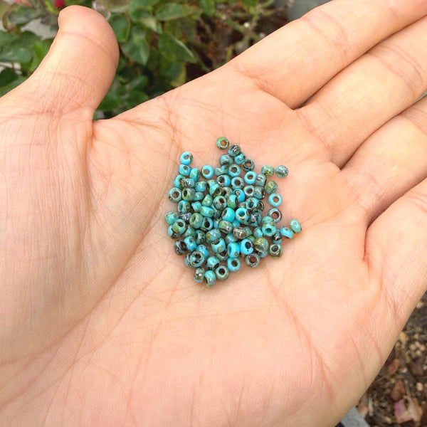 25g Miyuki Rocaille 8/0 Round Seed Beads Picasso Turquoise Blue RR-4514
