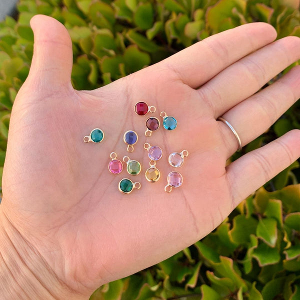 10pcs Grade A January Red Birthstone Charm Drops, 18K Yellow Gold Plated Brass, 6mm Small, CCP2-G1