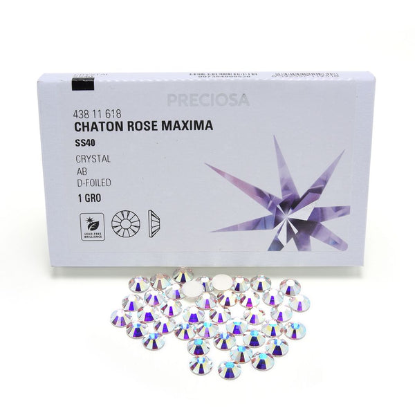 10pcs Genuine Preciosa MAXIMA Chaton Rose Round Flat Back Crystal Rhinestone, Foil Back, Crystal AB, SS40, 8.14-8.67mm, Prm-S402
