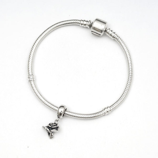 1pc Solid 925 Sterling Silver Single Love Rose Flower Bead Charm, Compatible with Pandora All Other Charm Bracelet, EC640