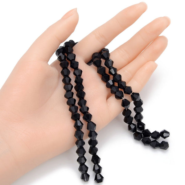 200pcs Creative Club Faceted Bicone Crystal Glass Beads, Jet black, 8mm (0.31 Inch), Hole ID 1.1mm, CCB823