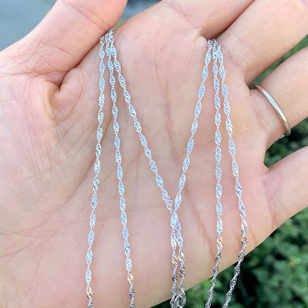 1pc 925 Sterling Silver Singapore Link Chain Necklace, Tarnish Resistant Rhodium Plated, 1.4mm, Length Selections: 14/16/18/20/22/24/26/28/30 Inch