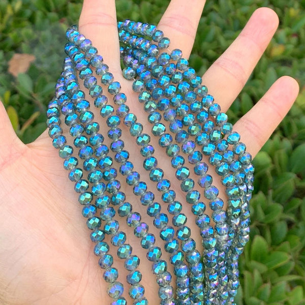 500pcs Creative Club Faceted Rondelle Crystal Glass Beads, Green Peridot Shimmer, 6x4mm, Hole ID 1mm, CCR636