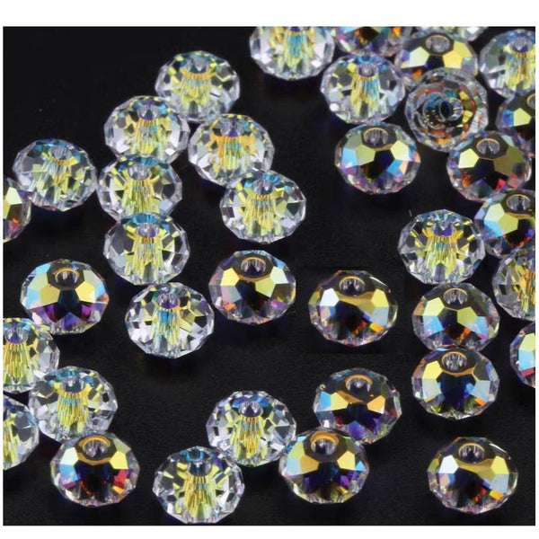 24pcs Adabele Austrian Faceted Rondelle Crystal Beads #5040, Crystal Clear AB, Size Selections: 6x4mm, 8x6mm, 10x8mm