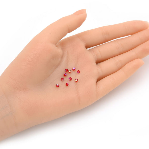 100pcs Preciosa Faceted Bicone Crystal Beads, Light Siam AB, Size Selections: 3mm/4mm/6mm