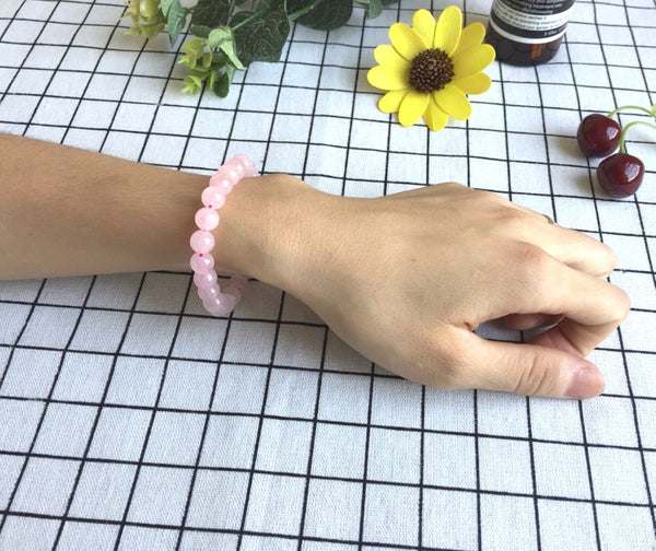 1 Strand Stretch Natural Pink Rose Quartz Beaded Gemstone Bracelet, 8mm Bead, Length Selections: 7 inch/7.5 inch/8 inch/8.5 inch