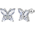 1 Pair 925 Sterling Silver April Birthstone Butterfly Stud Earrings, 10mm, Cubic Zirconia CZ Clear Diamond Stone, SSE83-4