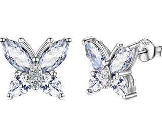 1 Pair 925 Sterling Silver April Birthstone Butterfly Stud Earrings, 10mm, Cubic Zirconia CZ Clear Diamond Stone, SSE83-4