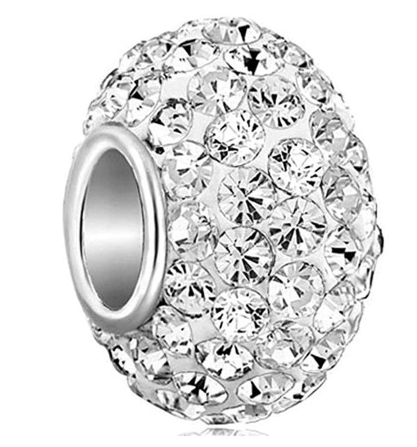 1pc 925 Sterling Silver April Diamond Clear Birthstone Bead Charm, 12.5x7.5mm, Hole ID 4.8mm, Fit Pandora All Other Bracelets, EC684-4