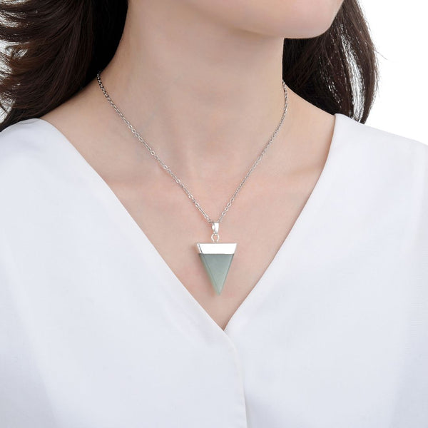 1pc Natural Green Aventurine Triangle Gemstone Pendant Necklace, 18 Inch Surgical Stainless Steel Chain, GGP-A6