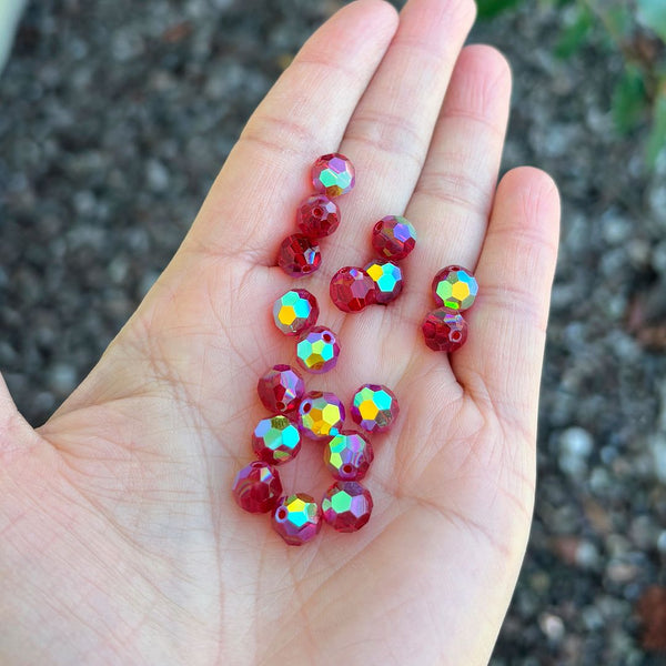 25pcs Adabele Austrian Faceted Round Crystal Beads #5000, Siam Red AB, Size Selections: 6mm/8mm