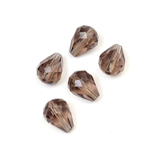 24pcs Adabele Austrian Faceted Teardrop Crystal Beads #5500, Smoked Quartz, 10mm x 8mm, Hole ID 1.1mm, SST-1021