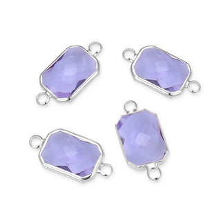 10pcs Grade A June Alexandrite Purple Birthstone Rectangle Radiant Cut Links, Sterling Silver Plated Brass, 14mm, CCP12-S6