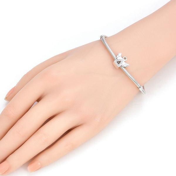 1pc Real 925 Sterling Silver Angel Cubic Zirconia CZ Religious Bead Charm, Compatible with Pandora All Other Charm Bracelet, EC7-B1