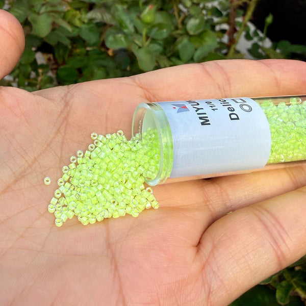 30g Miyuki Delica 11/0 Seed Beads, Translucent Luminous Dyed Yellow DB2031