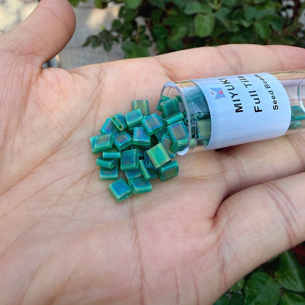 10g Miyuki Full Tila Square Seed Beads 5x5mm, Matte Rainbow Pistachio TL-146FR