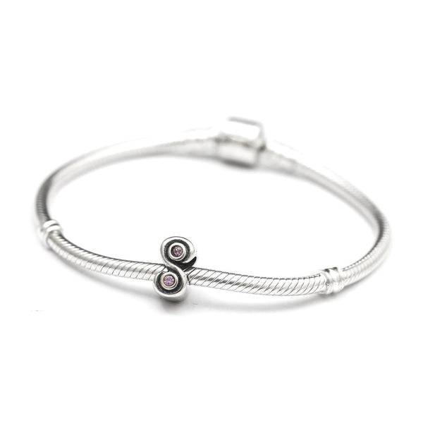1pc Real 925 Sterling Silver Charm, February Birthstone Bead, Cubic Zirconia CZ Purple Amethyst Gemstone, Compatible with Pandora all Other Charm Bracelets, EC410