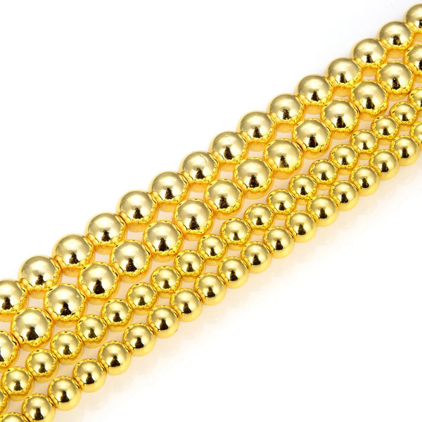 Grade A Natural Hematite Gemstone Round Beads, Gold Plated, 2 strands/200pcs Beads, 4mm/Small Tiny, Hole ID 1mm, GFC-C4