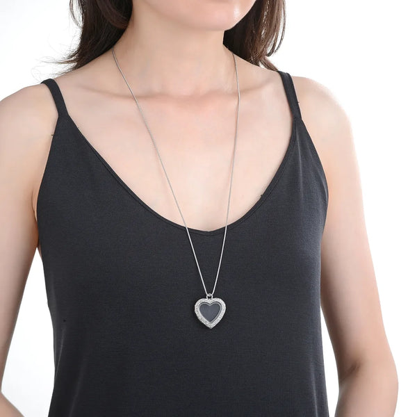 1pc Living Memory Floating Locket Necklace, 30mm Heart Glass Open Pendant, 28 Inch Stainless Steel Chain, MCL286