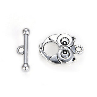 Adabele 20 Sets Cute Owl Toggle Clasp, T-Bar Jewelry Closure, 20.2mm (0.8 Inch), Antique Silver, MC-AF17