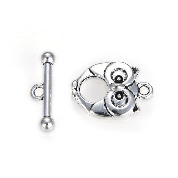 Adabele 20 Sets Cute Owl Toggle Clasp, T-Bar Jewelry Closure, 20.2mm (0.8 Inch), Antique Silver, MC-AF17