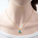 1pc Natural Druzy Crystal Pendant Necklace, Aquamarine Blue Teardrop Small Tiny Gemstone Pendant, 18 inch Gold Plated Stainless Steel Chain, GGP26-3