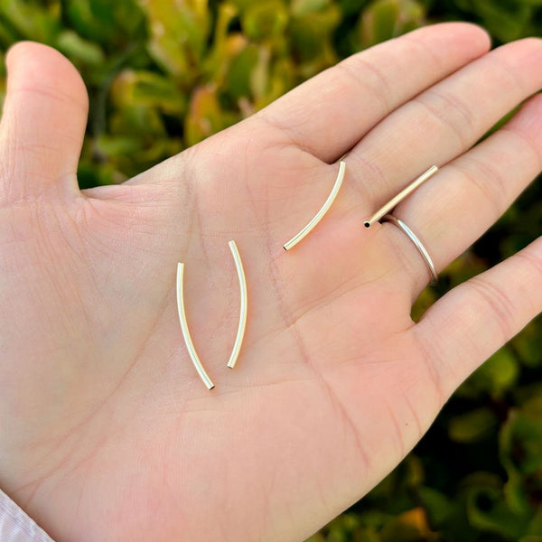 5pcs Real 1/20 14K Gold Filled Curved Noodle Tubes, Hole ID 1.2mm, Length Selections: 20mm/25mm/30mm