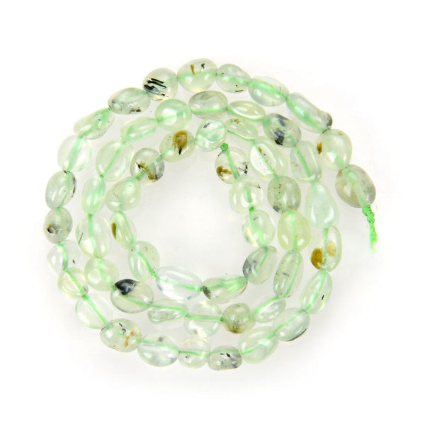 Natural Green Prehnite Crystal Gemstone Oval Tumbled Pebble Beads, Irregular, 6mm to 8mm, Hole ID 1mm, 15 Inch/1 Strand, GZ11-12