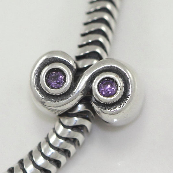 1pc Real 925 Sterling Silver Charm, February Birthstone Bead, Cubic Zirconia CZ Purple Amethyst Gemstone, Compatible with Pandora all Other Charm Bracelets, EC410