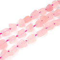 Natural Raw Pink Rose Quartz Gemstone Beads, Large Drilled Rough Nugget Stone,15 Inch GA-C8